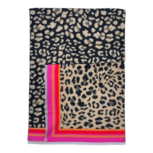 Schal Cashmere Mix Leopard Border red