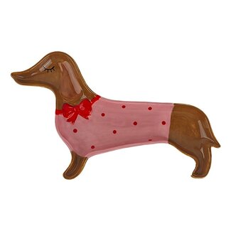 Clayre & Eef Trinket Dish Sausage Dog pink/red dots