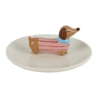 Clayre & Eef Schmuckschale Sausage Dog pink/red stripes