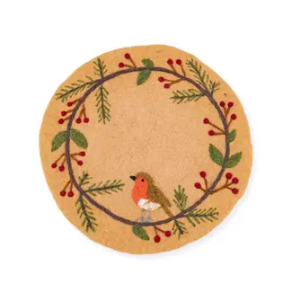 Sjaal met Verhaal Filz-Untersetzer 35 cm rond Roodborstje beige