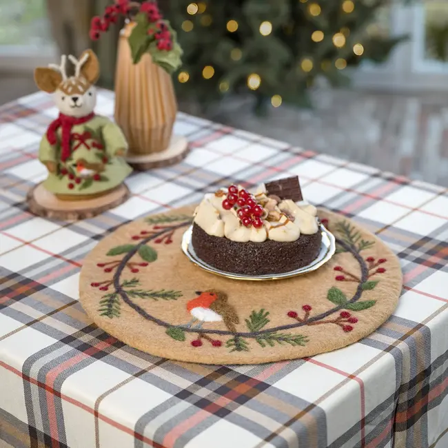 Filz-Untersetzer 35 cm rond Roodborstje beige