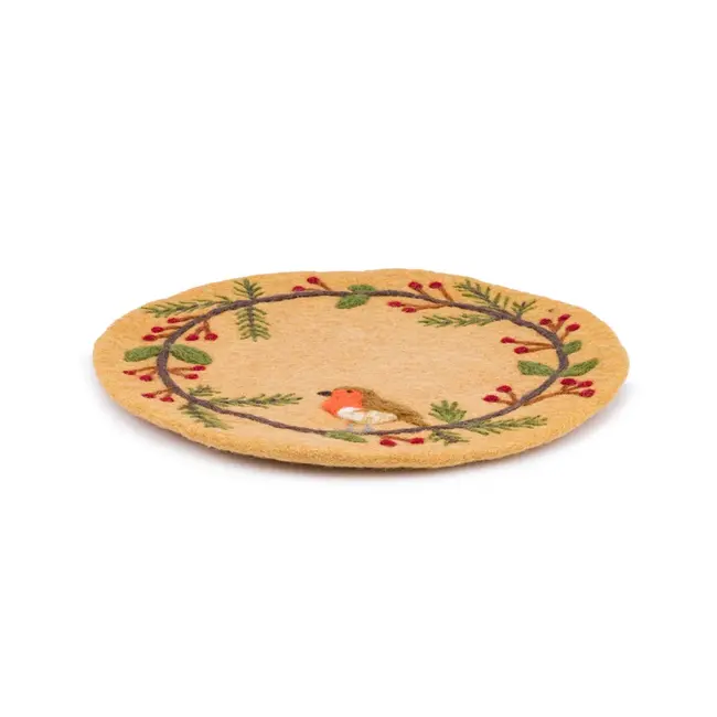 Filz-Untersetzer 35 cm rond Roodborstje beige