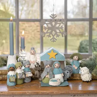Sjaal met Verhaal Filz-Weihnachtskrippe ijsblauw/wit