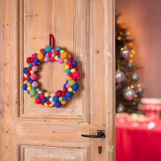 Sjaal met Verhaal Christmas Wreath Bolletjes multicolor