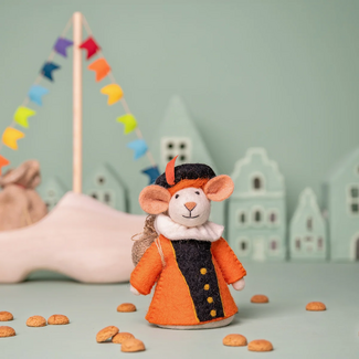 Sjaal met Verhaal Filz-Dekoration Muis Pietermuis oranje