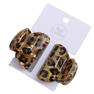 Red Cuckoo Hair Claw Leopard brown Set of 2