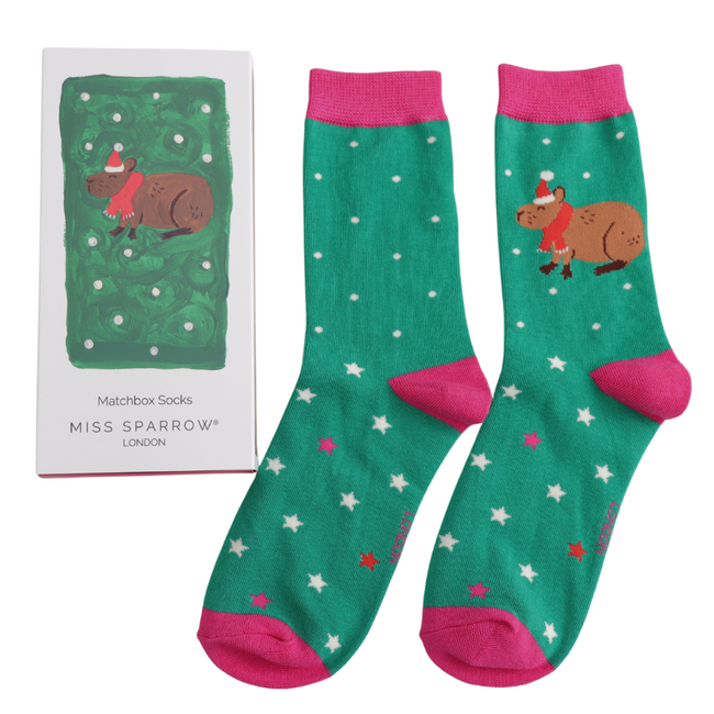 Damen-Socken Matchbox Christmas Capybara