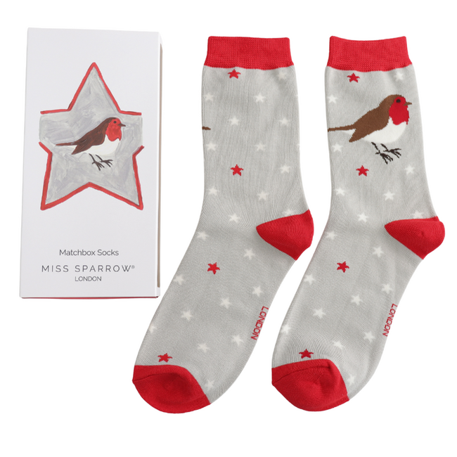 Women’s Matchbox Socks Festive Robins