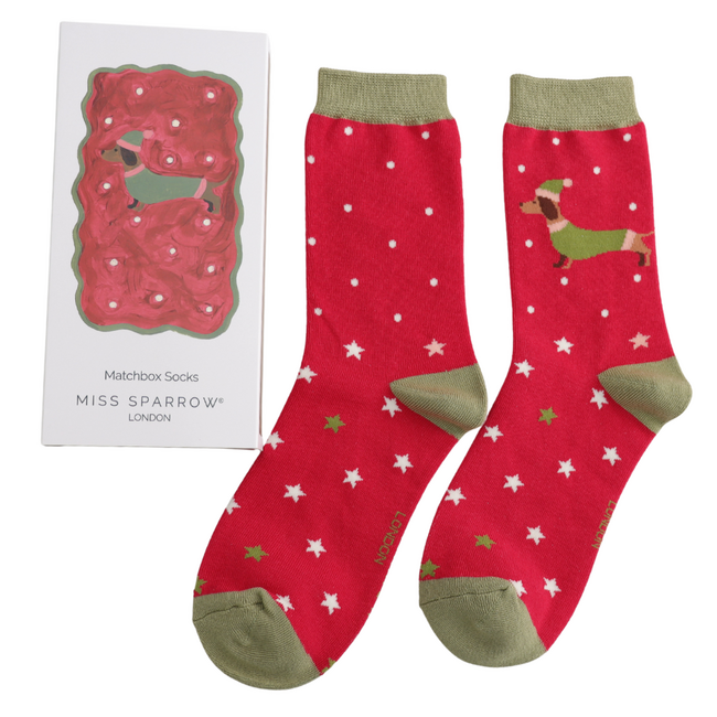 Women’s Matchbox Socks Festive Sausage Dogs