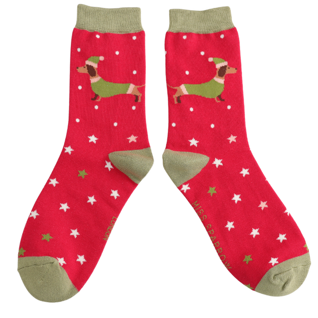 Women’s Matchbox Socks Festive Sausage Dogs