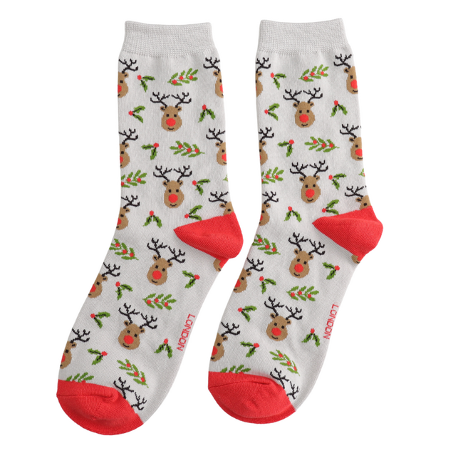 Women’s Matchbox Socks Reindeer & Holly
