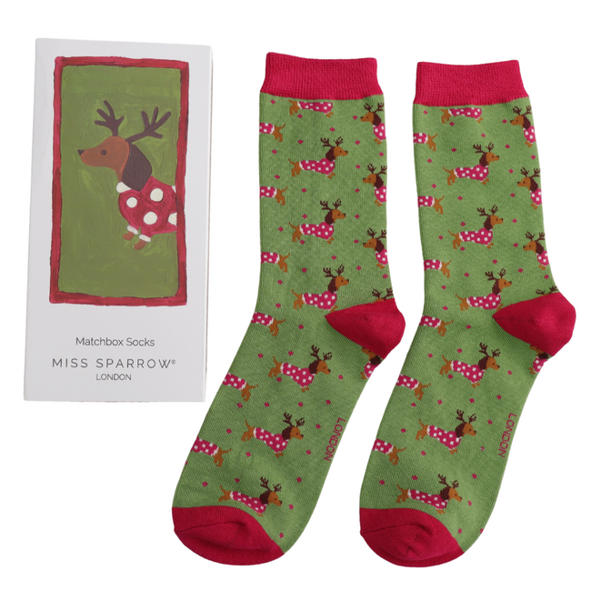 Damen-Socken Matchbox Xmas Sausage Dogs