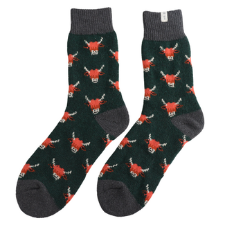 Miss Sparrow Mens Socks Woolmix Highland Cows green