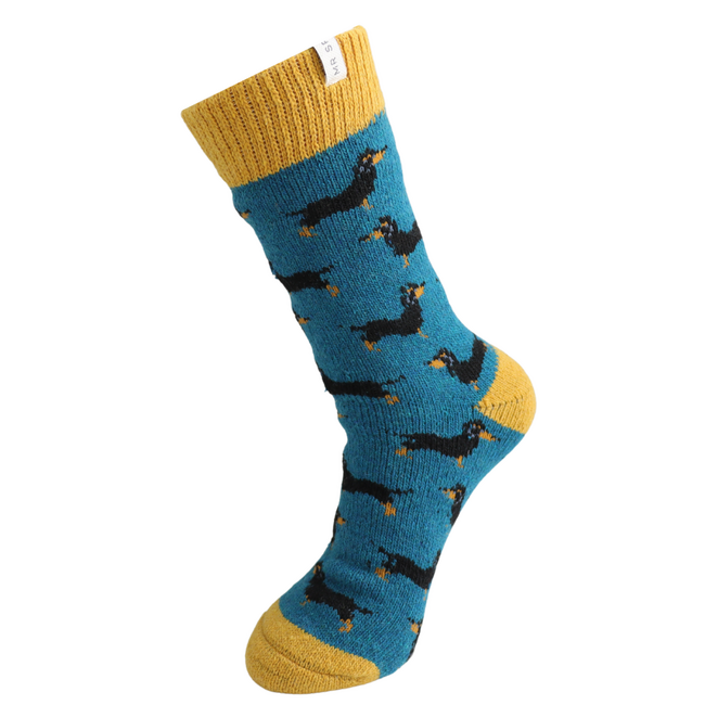Mens Socks Woolmix Little Sausage Dogs teal