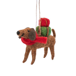 Sass & Belle Christmas Decoration Sausage Dog with Gifts Felt