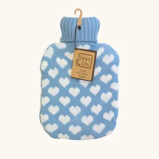 Jess & Lou Hot Water Bottle Hearts cornflower & white