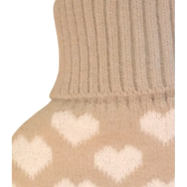 Hot Water Bottle Hearts taupe & white