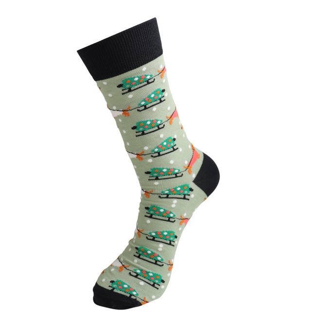 Mens Socks Bamboo Sausage Sleigh Dogs green