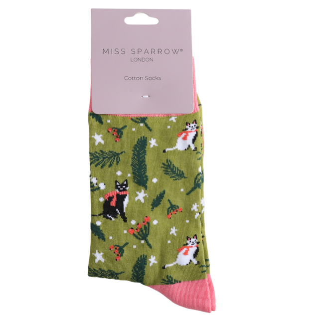Socken Bamboo Winter Cats olive