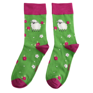 Miss Sparrow Socks Cotton Sheep In Flower Meadow green