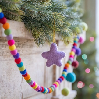 Sjaal met Verhaal Felt Christmas Hanger Ster Kitschmas lila