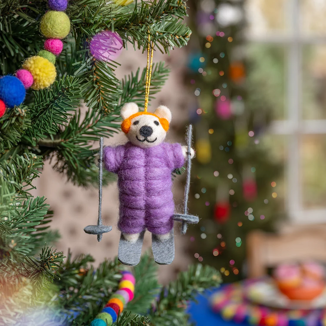Filz Weihnachtshänger Ijsbeer Skiër lila