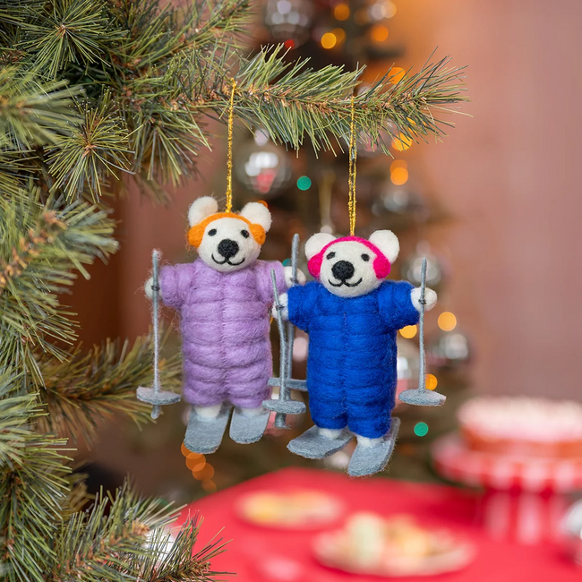 Felt Christmas Hanger Ijsbeer Skiër lila