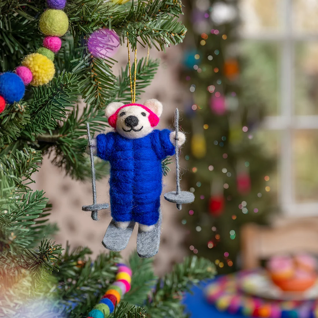 Filz Weihnachtshänger Ijsbeer Skiër blauw
