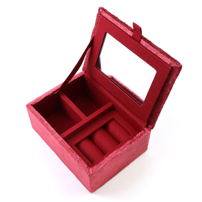 Jewellery Box small Velvet Embroidered Winter Village red
