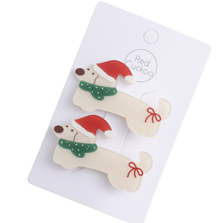 Red Cuckoo Hair Claw Clips Santa Dog Hair Set of 2