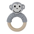 Sindibaba Rattle Monkey on wooden ring grey