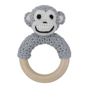 Sindibaba Rattle Monkey on wooden ring grey