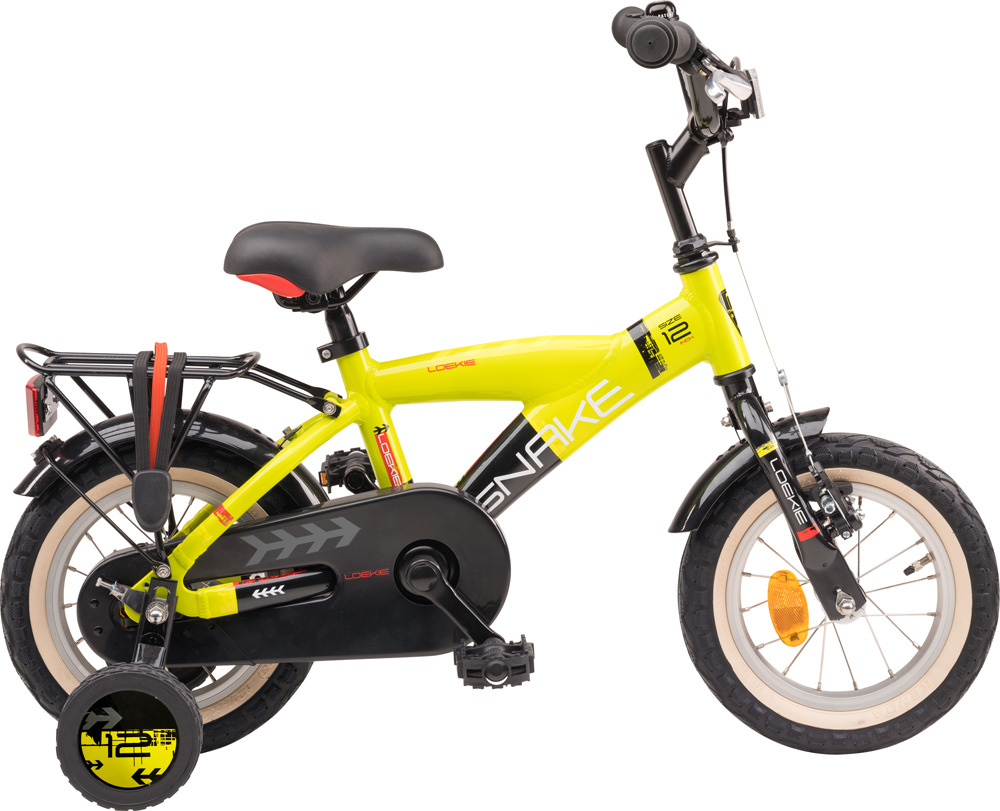 Loekie Snake jongensfiets 12" Geel 3+