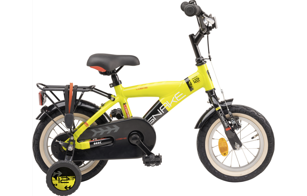 Loekie Snake jongensfiets 12" Geel 3+