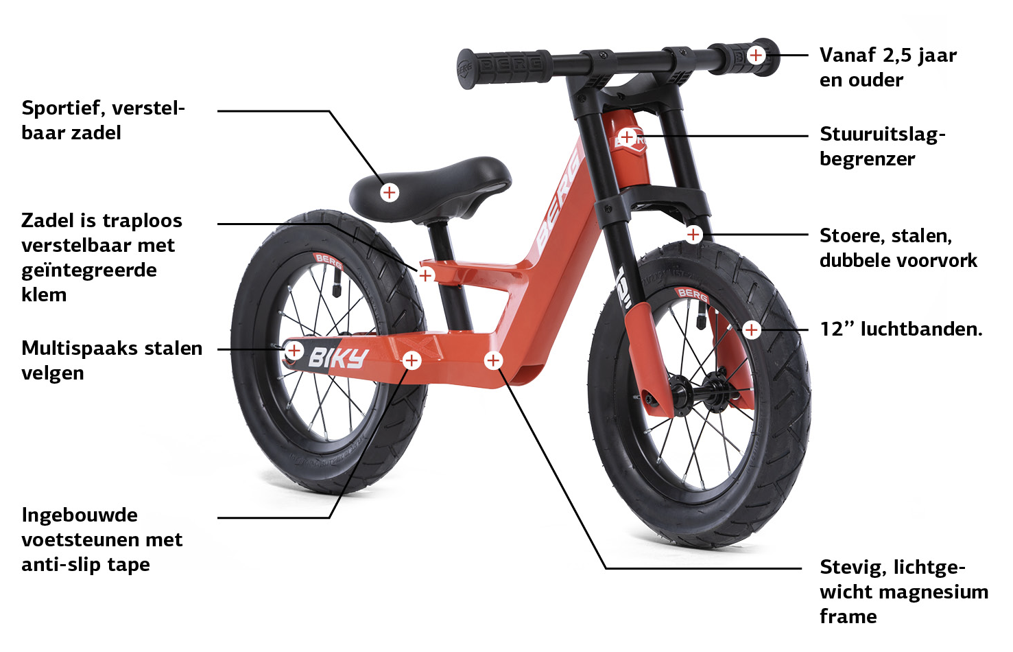 Berg loopfiets Biky City Red 2,5+