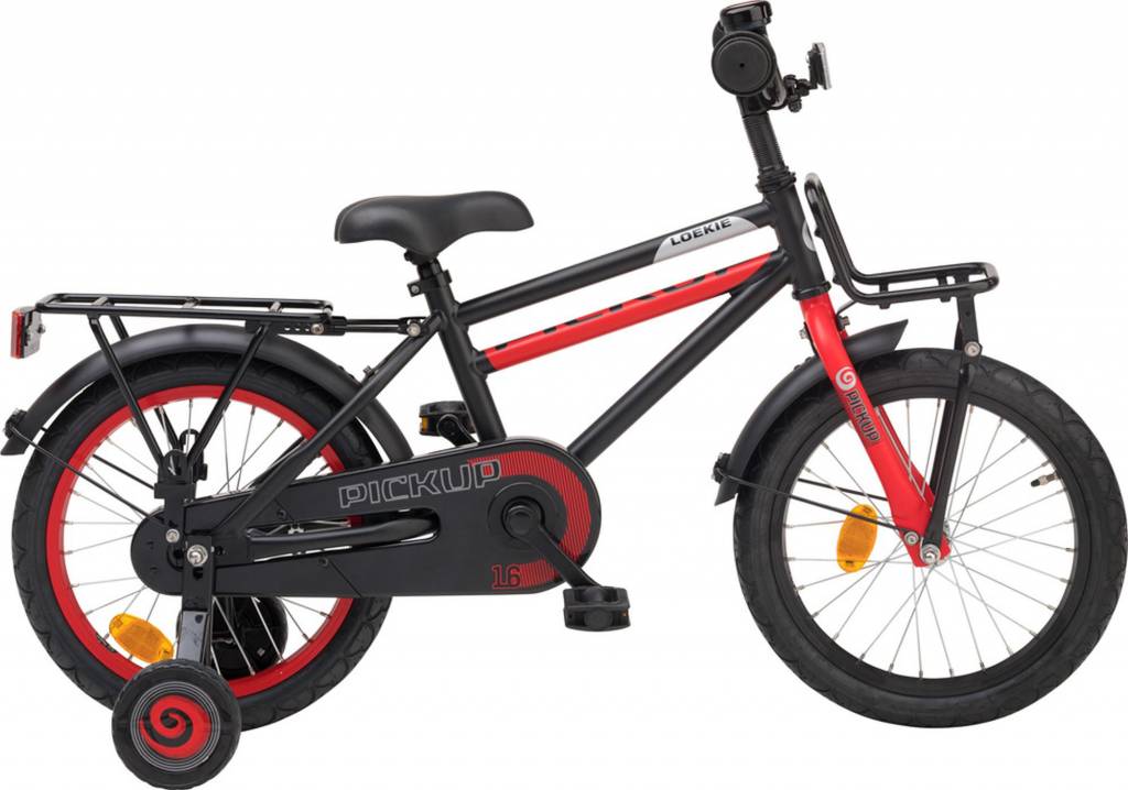 Showroom model - Loekie Pick Up jongensfiets 16" Zwart-Rood Mat 4+