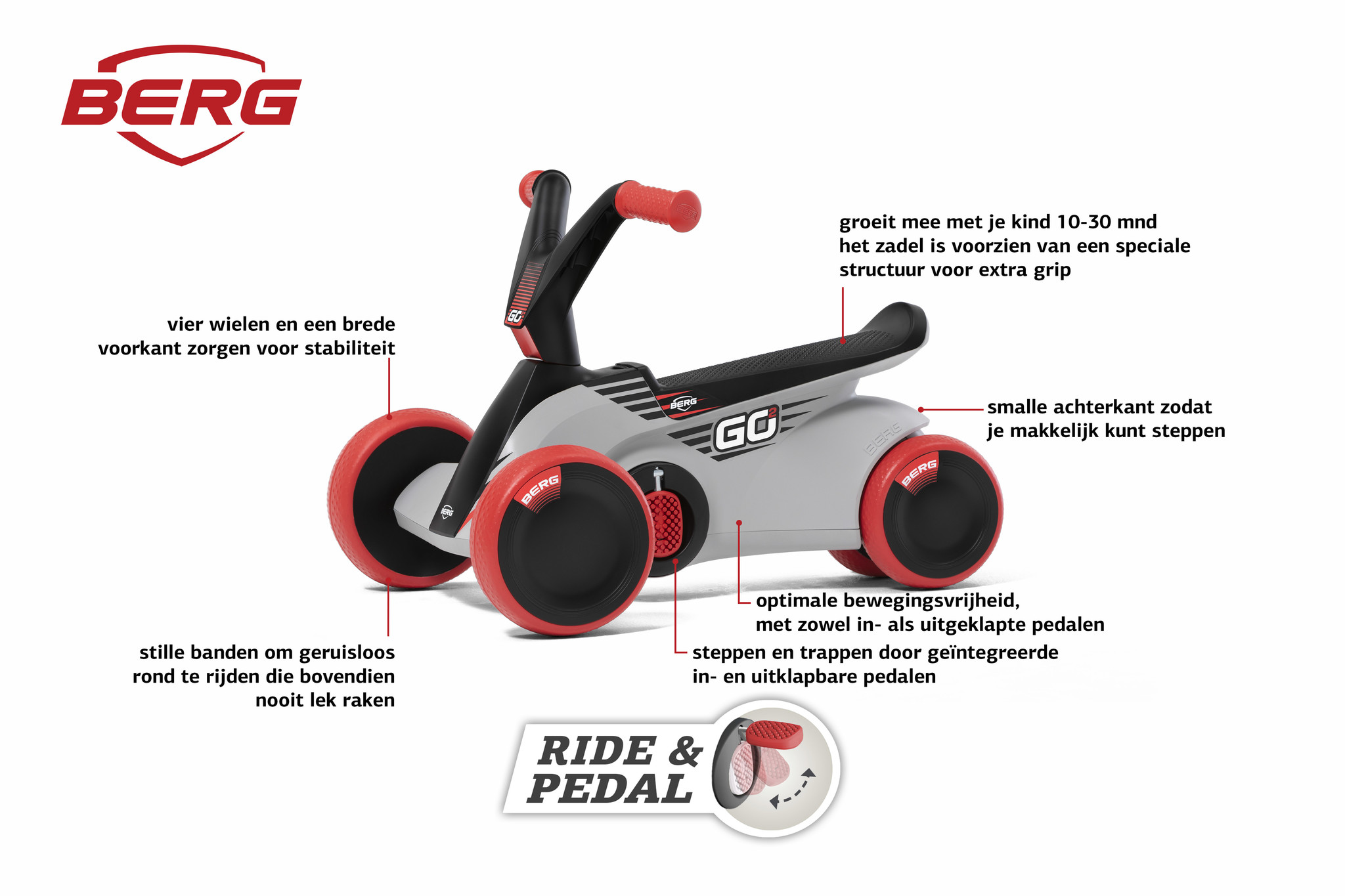 Berg loopfiets-driewieler GO2 SparX red 1+