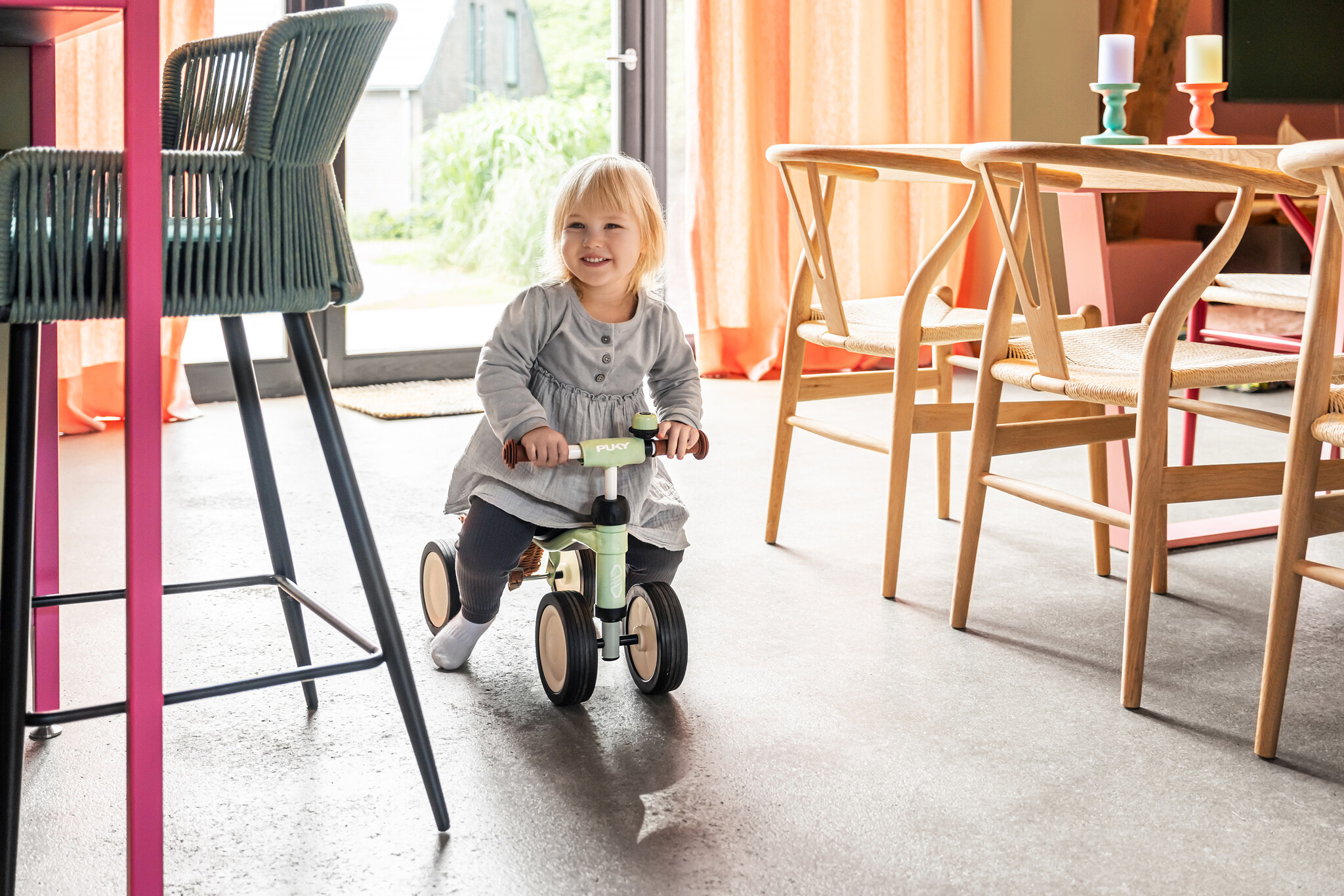 Pukylino oefenfiets met 4 wielen Pastel Green bundel 1+