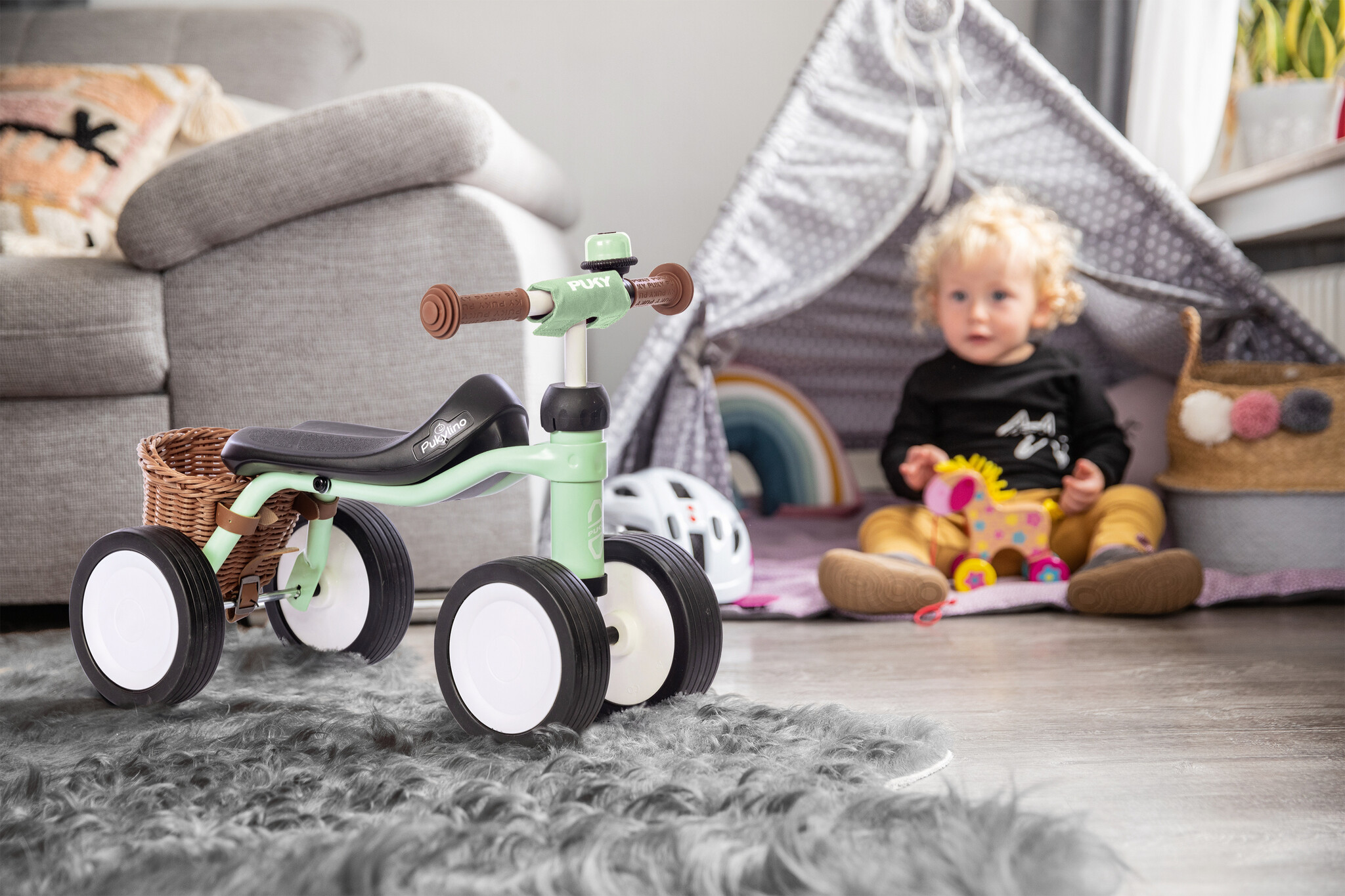 Pukylino oefenfiets met 4 wielen Pastel Green bundel 1+