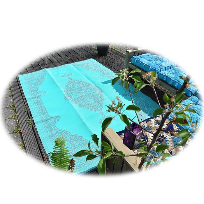 Wonder Rugs Plastic buitenkleed grijs turquoise arabisch