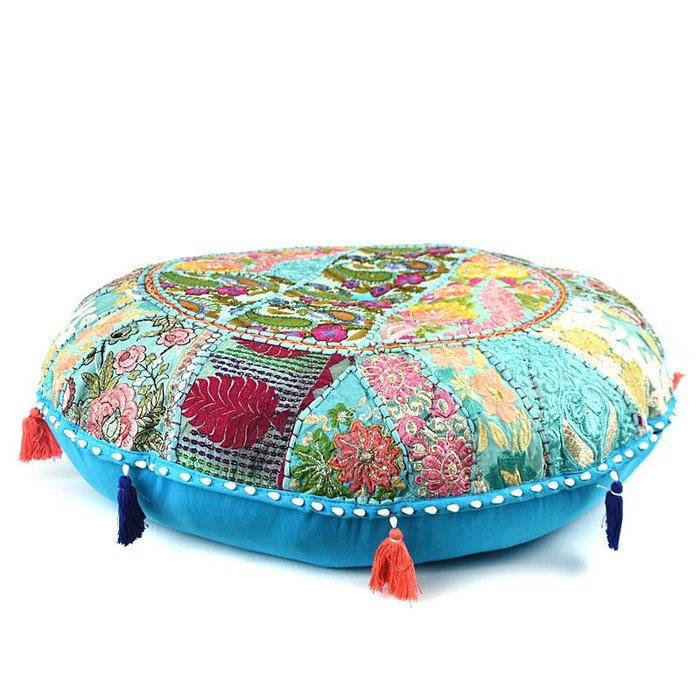Turquoise groot rond vloerkussen 70 cm