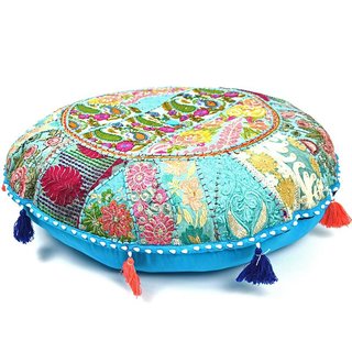 Turquoise groot rond vloerkussen