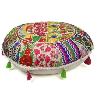 Wit rond ibiza vloerkussen