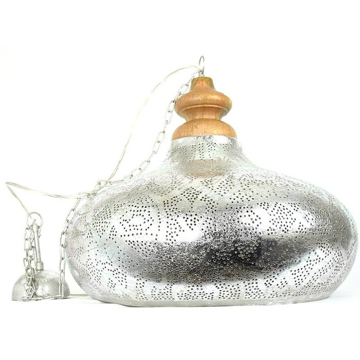 Zilveren filigrain eettafellamp met hout