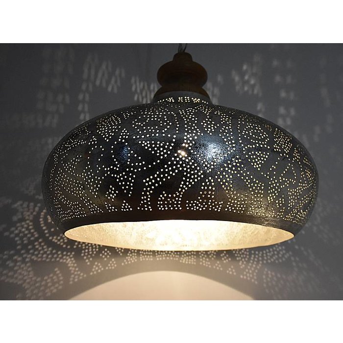 Zilveren filigrain eettafellamp met hout