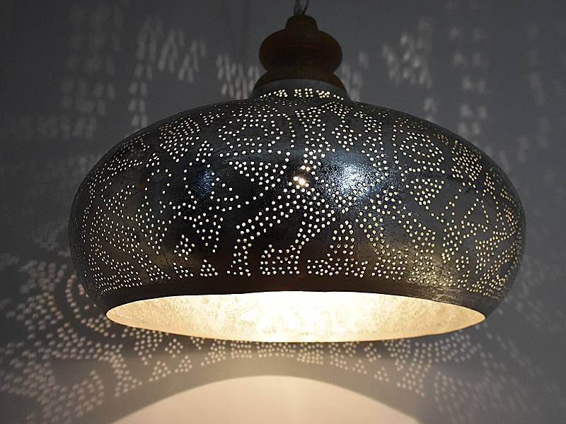 Zilveren filigrain eettafellamp met hout