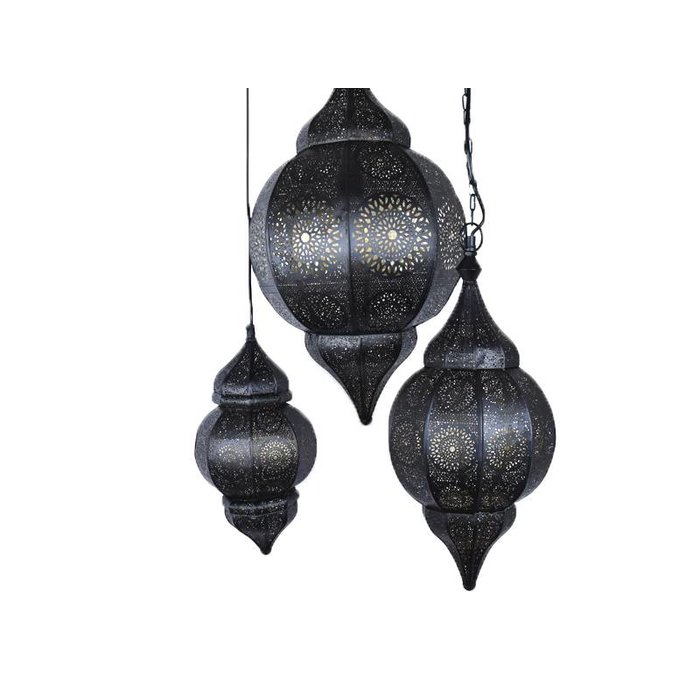 3 delige oosterse hanglampen set zwart,goud