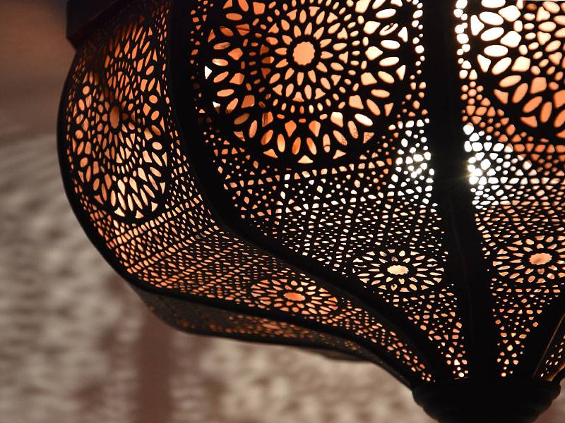 Orientaalse plafonniere zwart koper filigrain