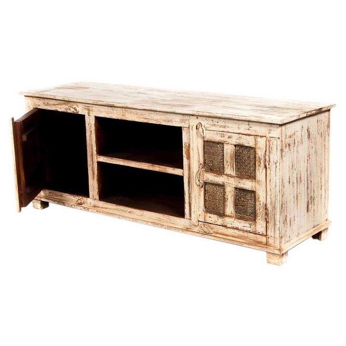Oosters tv kast white wash met stempels in bohemian stijl