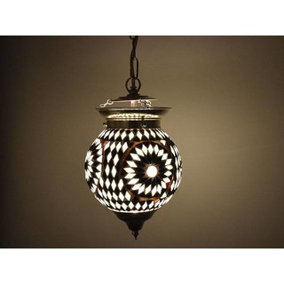 Oosterse hanglamp zwart wit ruit